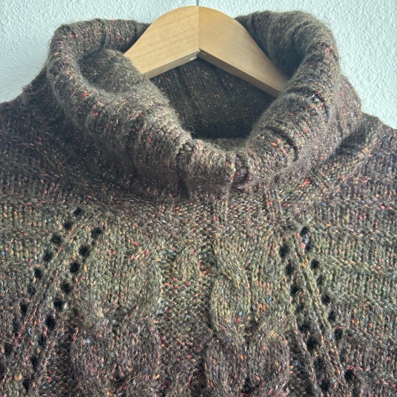 Coldwater Creek Brown Green Striped Wool Knit Batwing Sweater Poncho XS/S - Picture 4 of 9